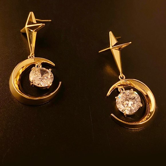 Metal Starlight Moon Zircon Pendant Earrings - Picture 10 of 10